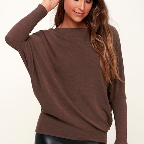 Lulus Basics Verla Washed Plum Purple Dolman Sleeve Sweater Top - Size M - Picture 1 of 4